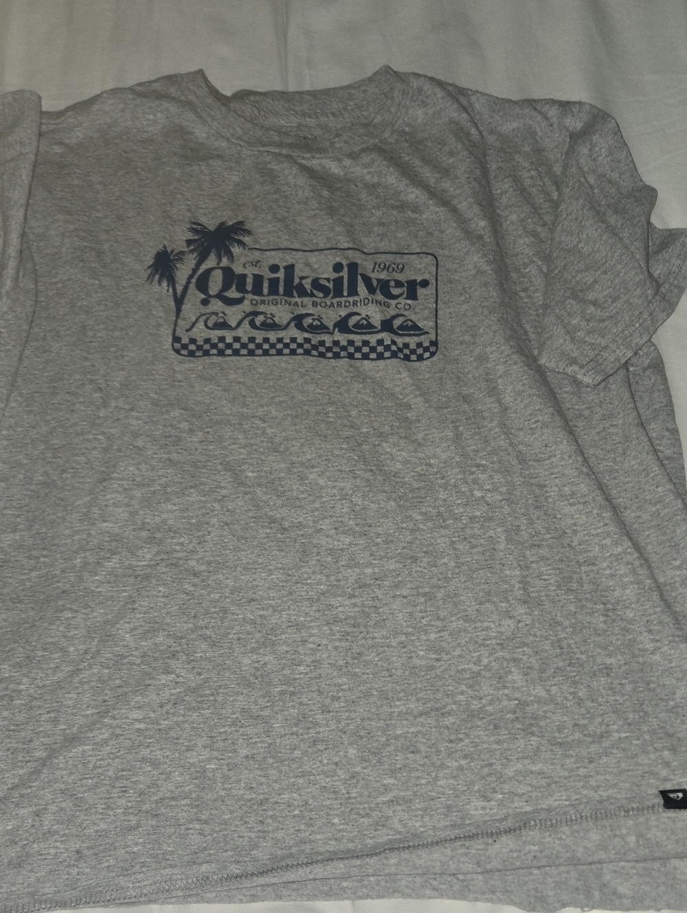 Quiksilver Gray Short-Sleeve Tee with Navy Logo Graphic